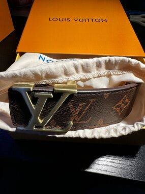 Louis Vuitton Brown Monogram Canvas Belt with Gold LV Buckle